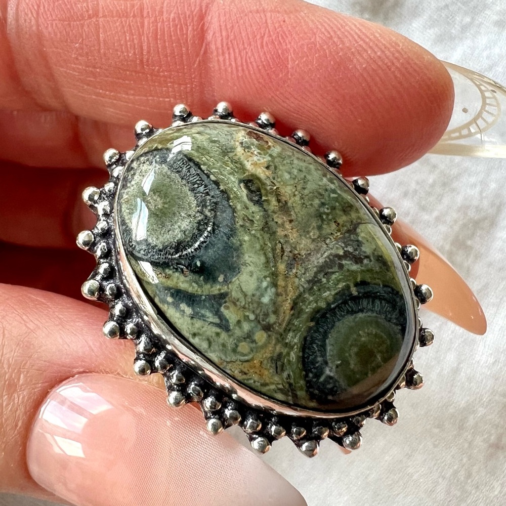 925 African Kambaba Jasper Sun Ring 8.25
